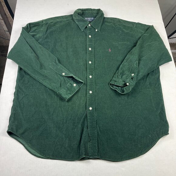 Ralph Lauren Blaire XXL Green Corduroy Button Down Shirt Long Sleeve Classic Fit - Picture 1 of 9